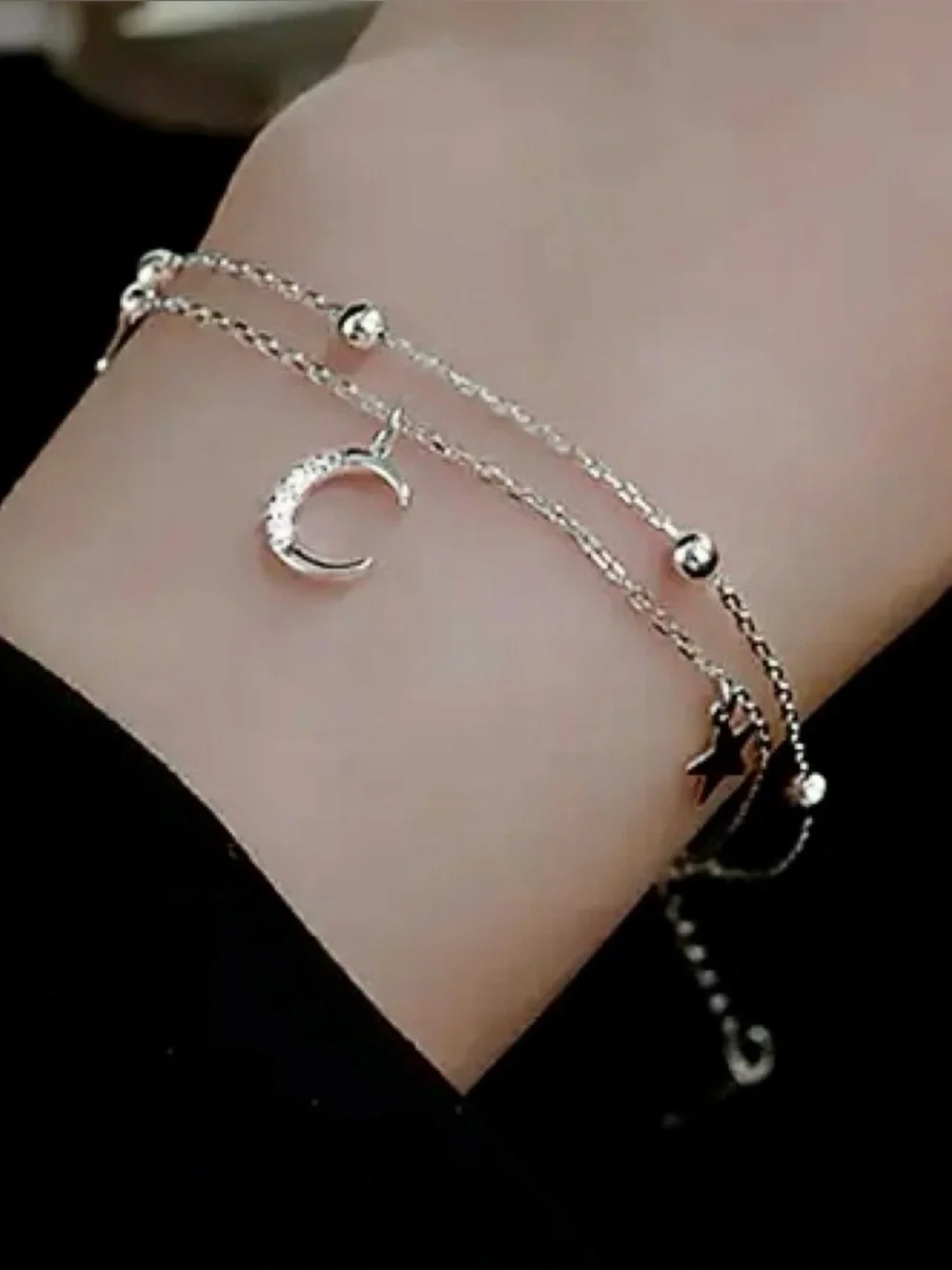 Celestial Double Chain Charm Bracelet | 925 Sterling Silver | Sz 6 3/8 + 1 5/8”